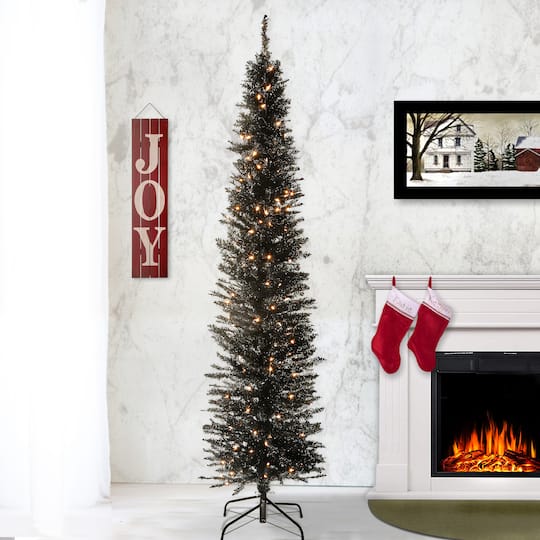 6ft. Pre-Lit Black Tinsel Artificial Christmas Tree